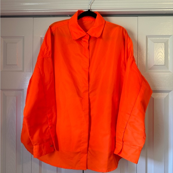 The Frankie Shop 'PERLA' Jacket | OVERSIZED SHIRT JACKET IN NEON ORANGE - Picture 1 of 6